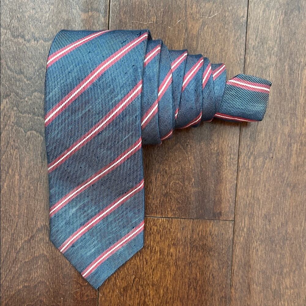 John G. Hardy of London Classic Blue and Red Striped Men's Tie, Silk and Linen